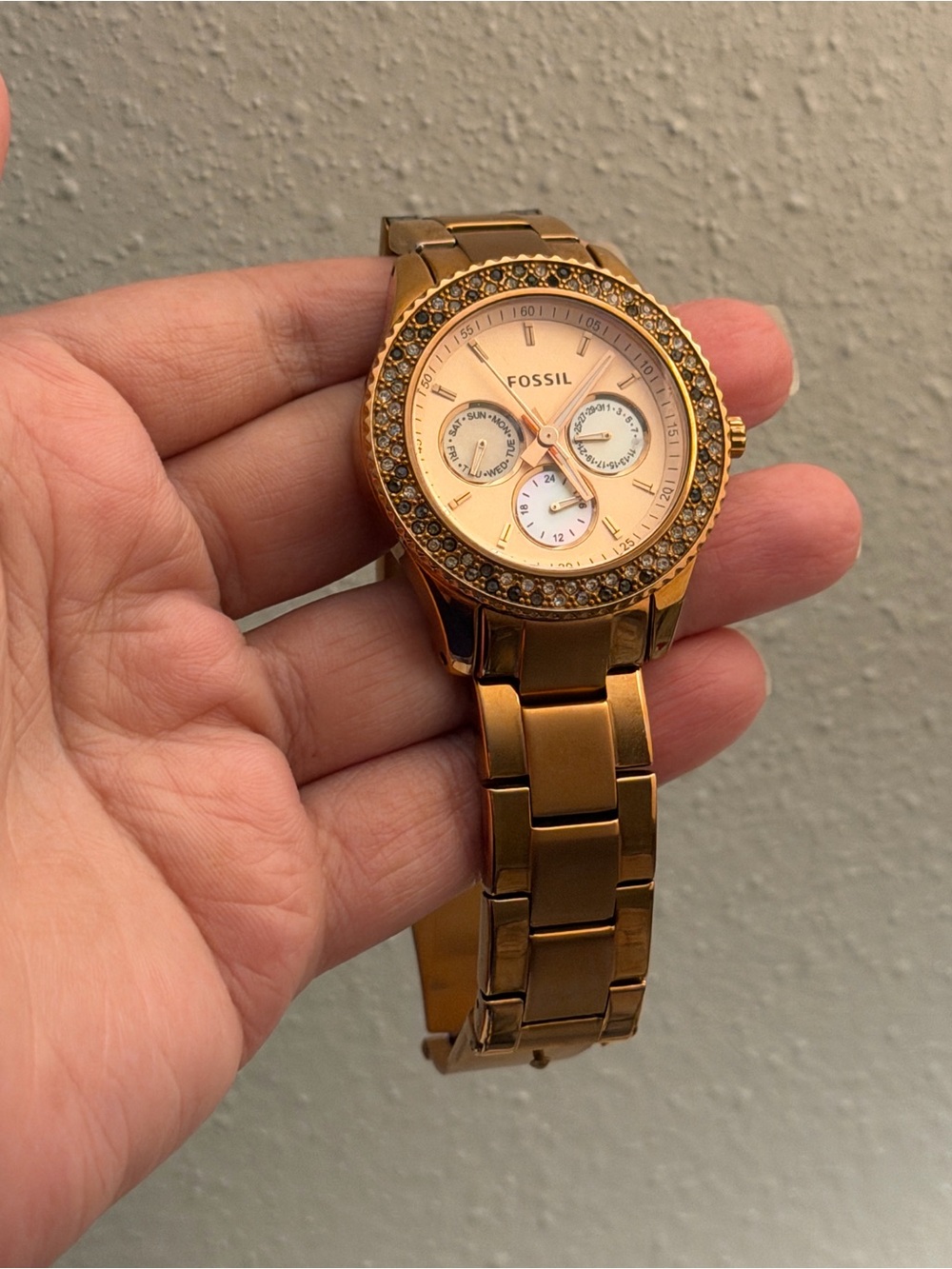 Fossil Women's Gold-Tone Crystal Bezel Bracelet Watch